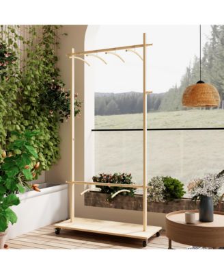 Solid Wood Clothes Drying Rack with Hangers &amp; Wheels