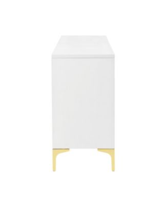 White Wood Buffet Cabinet with Carved Doors & Storage