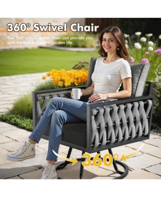 6-Priece Outdoor Patio Set with All-Weather Polyester Rope, Conversation Sofa Set for Backyard Deck with Soft Cushions,Ottomans and Glass Coffee Table