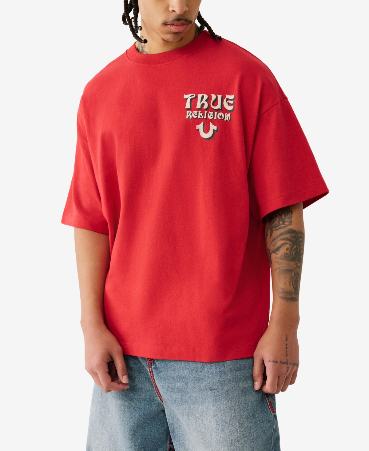 Men's Short Sleeve Flock Oversized T-Shirt - Red
