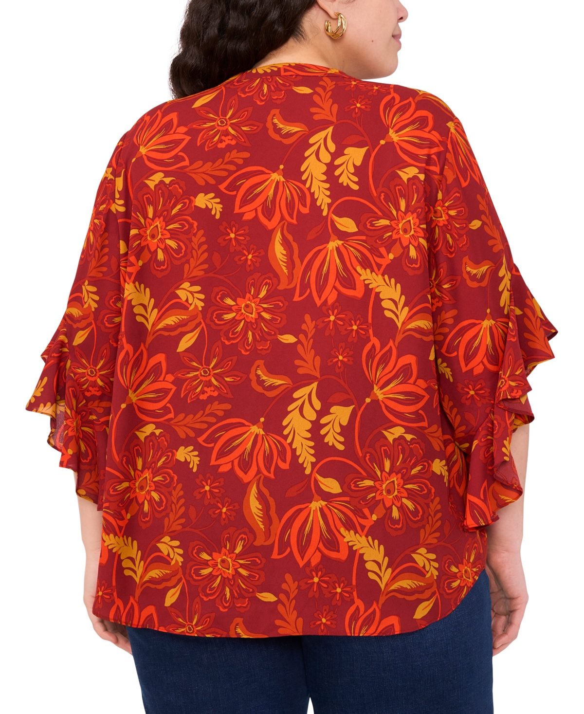 Vince Camuto Plus Size Split-neck Ruffle-cuff Blouse In Burgundy