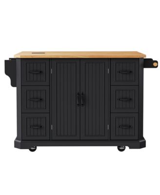 Rolling Kitchen Island Cart, 6 Drawers, Power Outlet