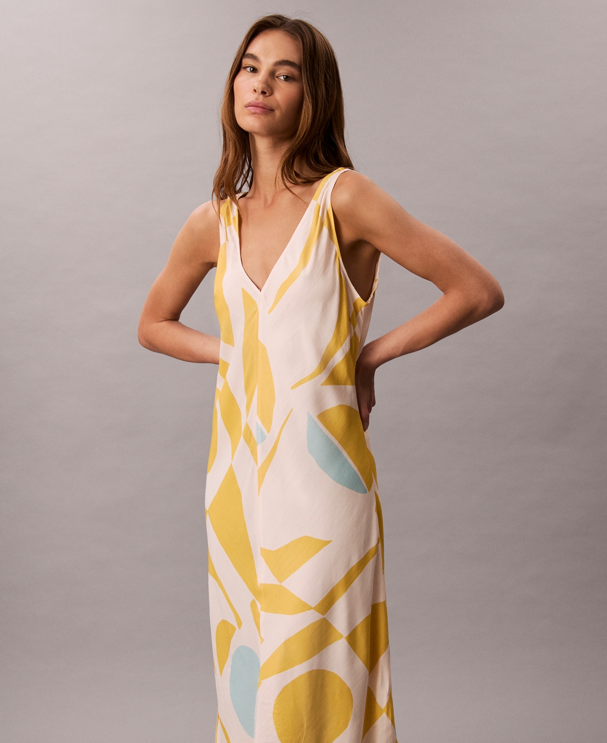 Calvin Klein Women's Geo-print Asymmetrical-hem Midi Dress In Multi