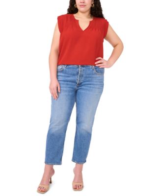 Plus Size Pleated-Front V-Neck Sleeveless Blouse