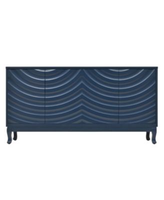 Navy Blue Sideboard with Wavy Doors & Arched Groove Design