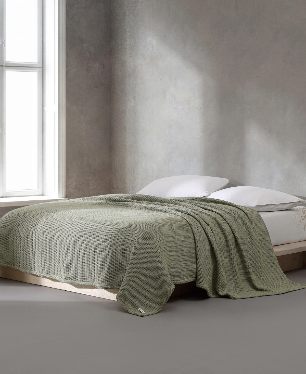 Calvin Klein Honeycomb Cotton Woven Blanket, Queen In Green