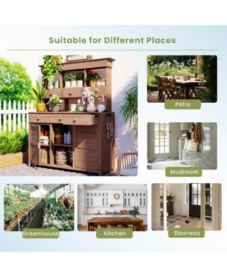 Garden Potting Bench with Hutch & Storage