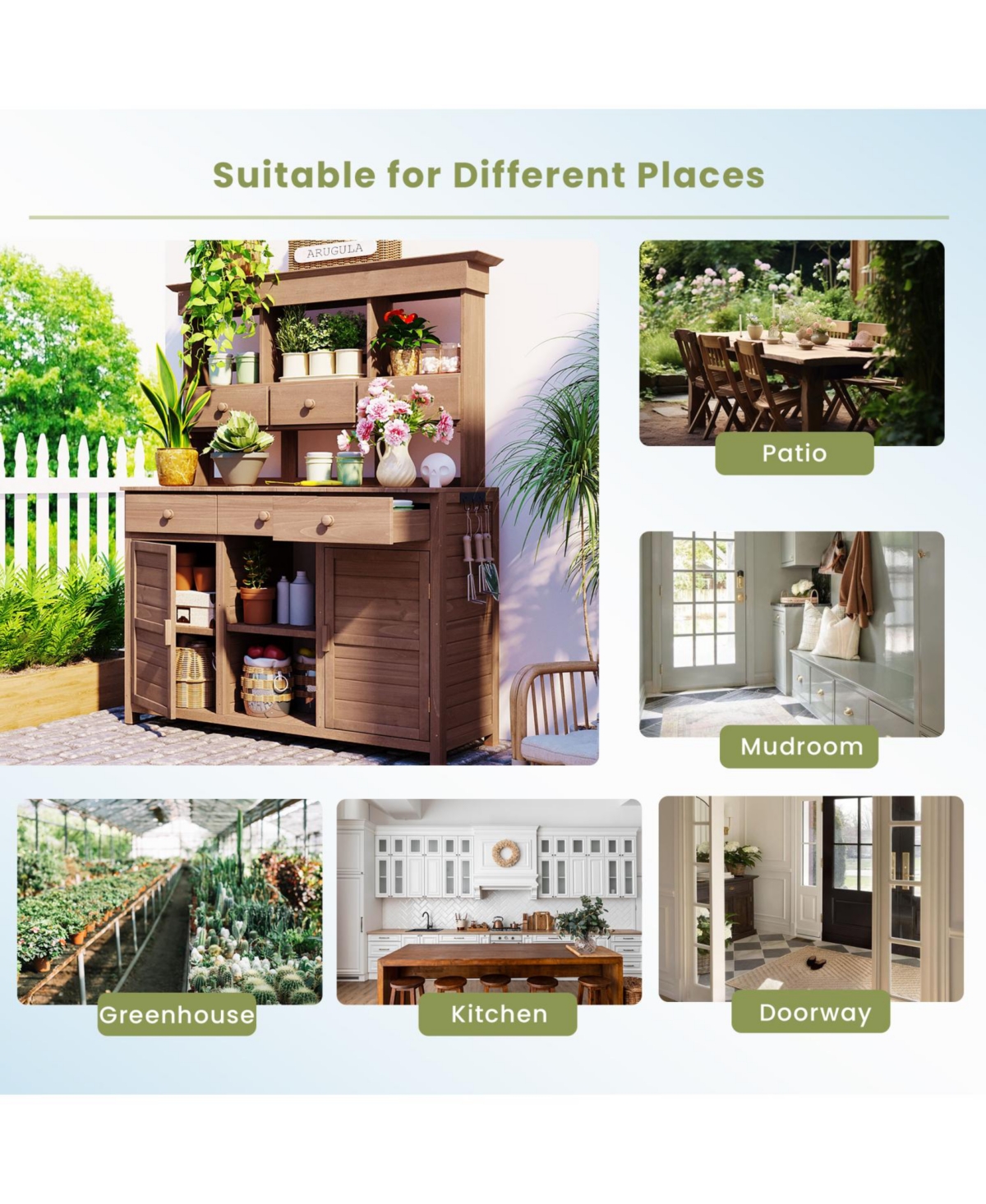 Garden Potting Bench with Hutch & Storage