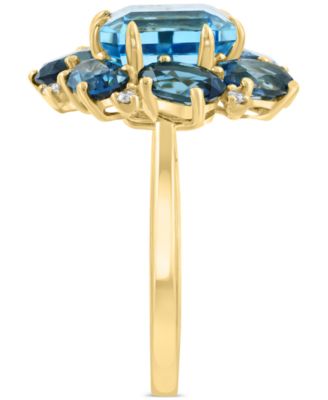 EFFY&reg; Blue Topaz (4-7/8 ct. t.w.), London Blue Topaz (3-5/8 ct. t.w.) & Diamond (1/20 ct. t.w.) Statement Ring in 14k Yellow Gold 