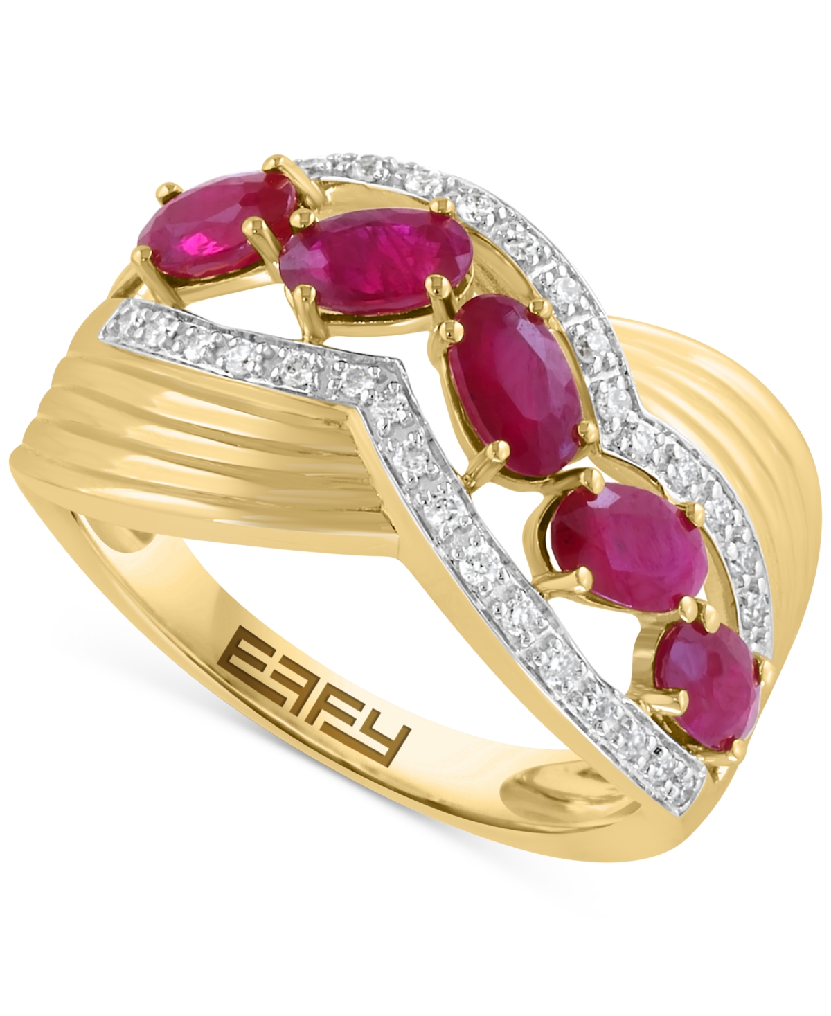 Effy Collection Effy Ruby (2-3/8 Ct. T.w.) & Diamond (1/6 Ct. T.w.) Statement Ring In 14k Yellow Gold In Red