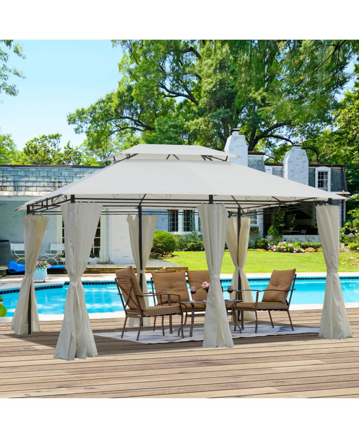 13x10 Outdoor Gazebo Canopy Tent w/ Mosquito Net - Beige
