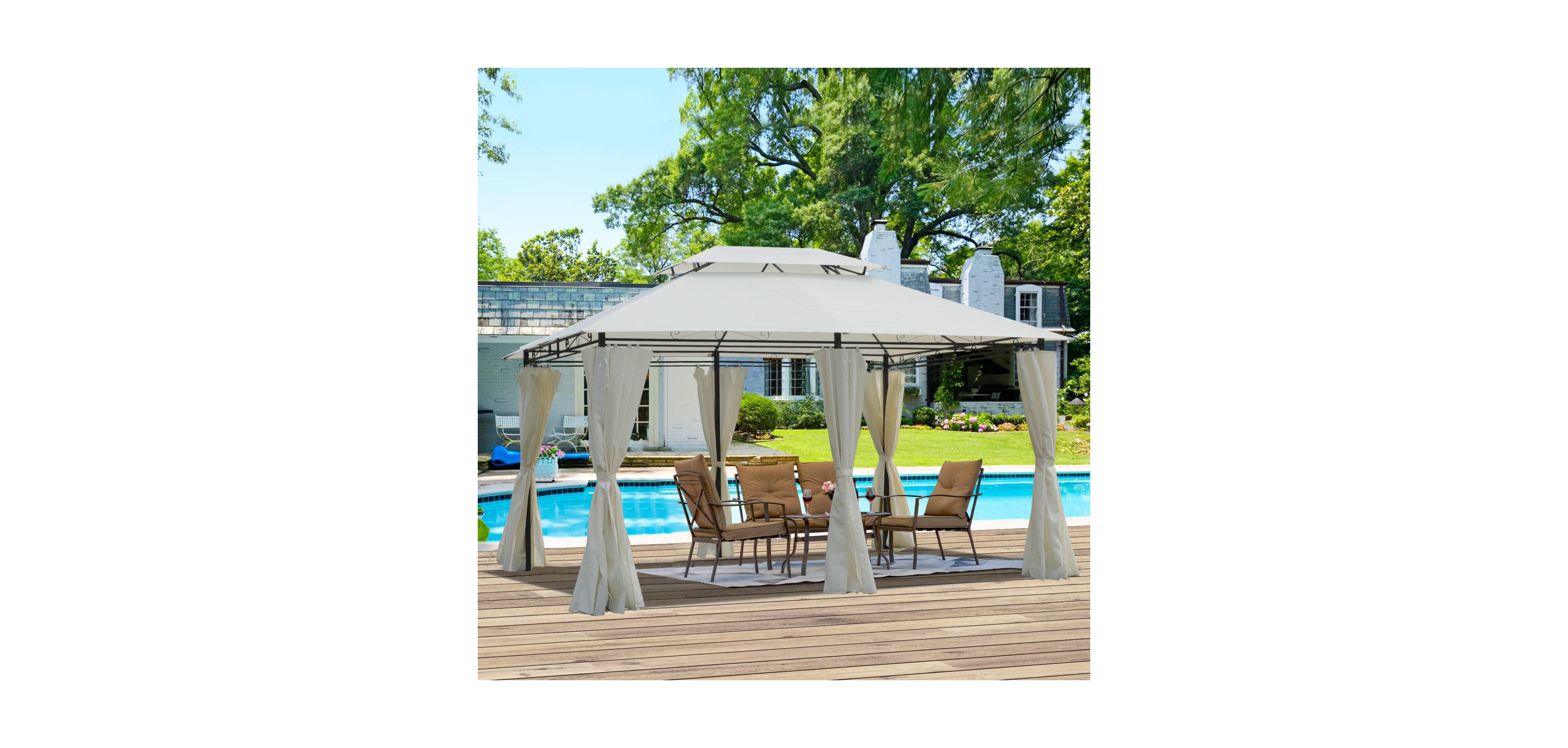13x10 Outdoor Gazebo Canopy Tent w/ Mosquito Net - Beige