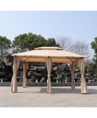 13x10 Outdoor Gazebo Canopy Tent w/ Mosquito Net - Khaki Top