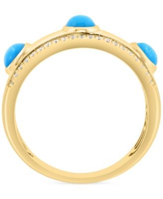 EFFY&reg; Turquoise (4mm) & Diamond (1/5 ct. t.w.) Band Ring in 14k Gold-Plated Silver