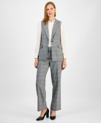 Women's Checkered-Print Belted Vest, Regular & Petite