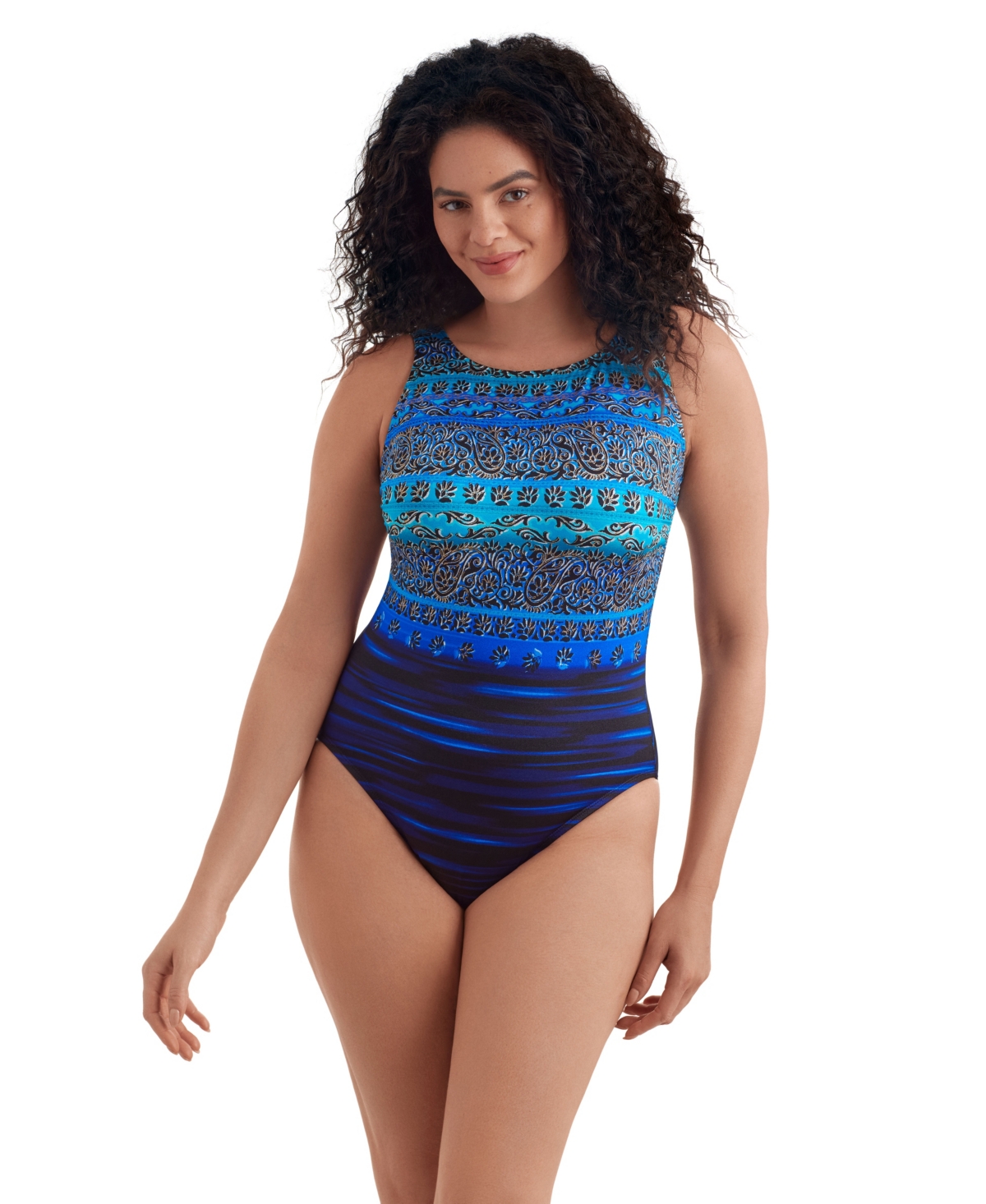 Just Shine Scoopback Highneck Modern Leg One Piece Swimsuit - Just shine