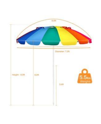 8 Feet Portable Beach Umbrella with Sand Anchor and Tilt Mechanism