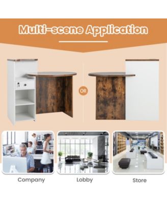 Front Reception Office Desk with Open Shelf and Lockable Drawer