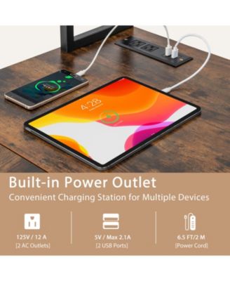 L-shaped Desk with Power Outlet Hutch