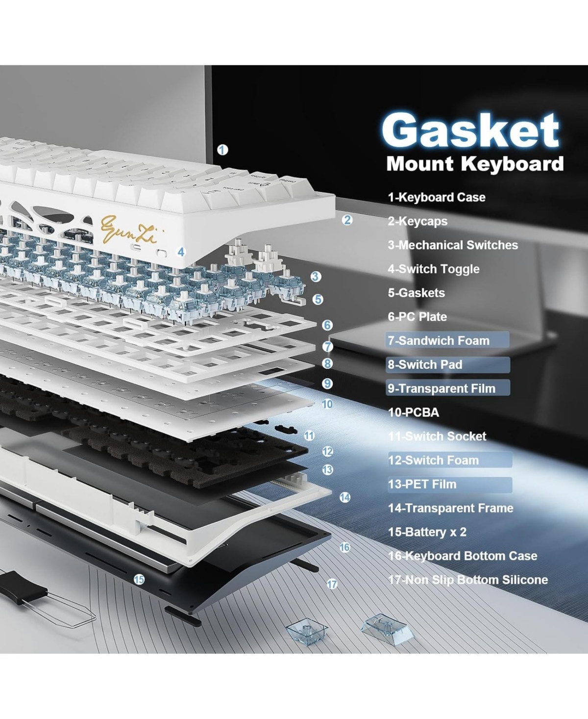 Yunzii AL65 Wireless Mechanical Keyboard, Full Aluminum Cnc,Support Qmk/Via Software Gasket Structure,60% Hot Swappable with Rgb Backlit Bt/2.4G/Usb-c