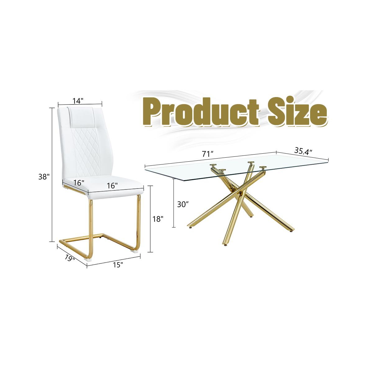 Streamdale Luxurious Glass Dining Set Glass Table & 8 Golden-Legged Pu Chairs