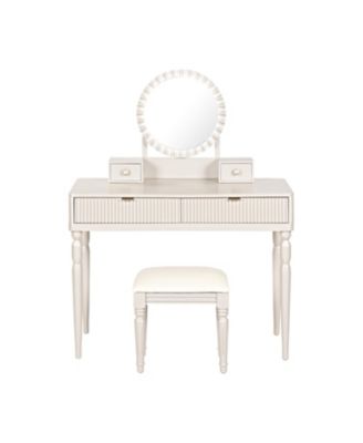 Vanity Desk Set with Mirror & Stool