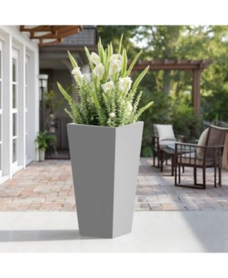 Metal Tapered Planter - 30" Tall, Burnished Grey