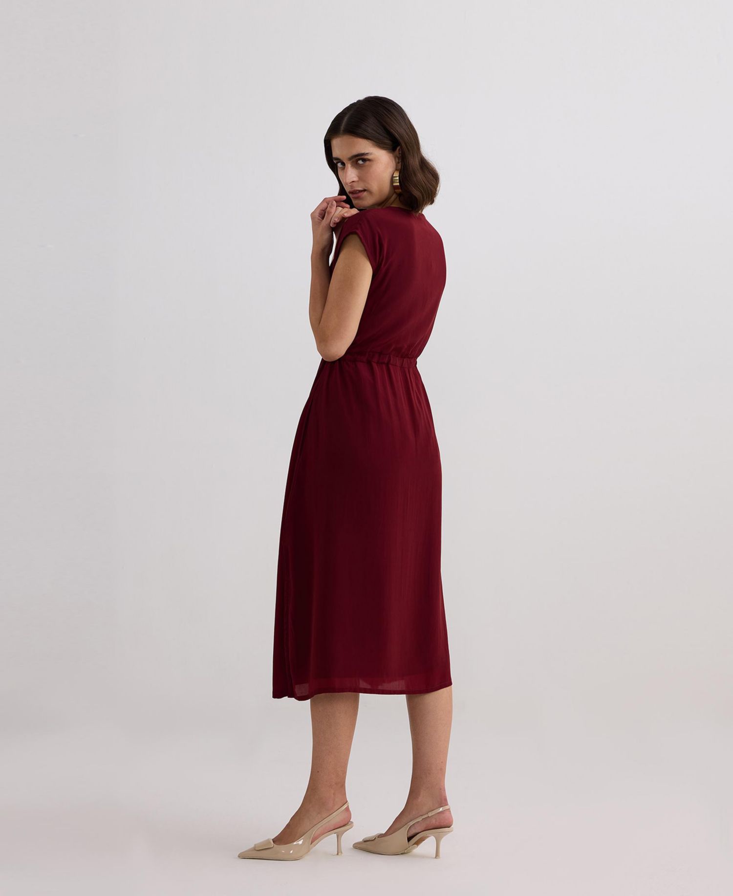 Women's Deep V-neck Gathered Dress