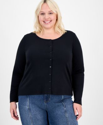 Hippie Rose - Trendy Plus Striped Button-Front Sweater