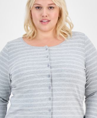 Trendy Plus Striped Button-Front Sweater