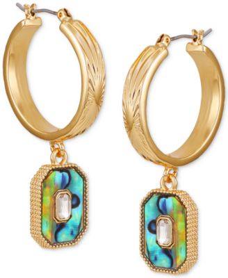 GUESS - Gold-Tone Abalone Crystal Drop Hoop Earrings