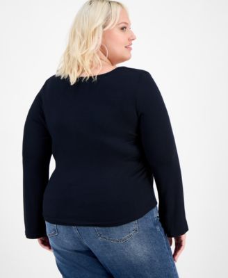 Trendy Plus Ruched Asymmetric-Hem Square-Neck Top