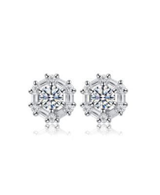 Round and Colored Baguette Cubic Zirconia Stud Earrings
