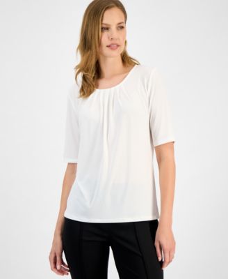 Kasper - Women's Pleated Elbow-Sleeve Blouse