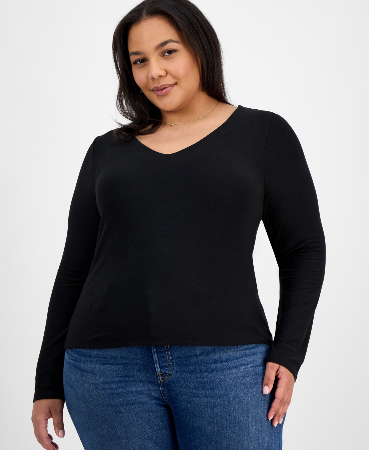 Trendy Plus Size Double Layer V-Neck Top - Bright White