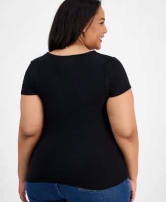 Trendy Plus Size Double Layer Square-Neck Short-Sleeve Top