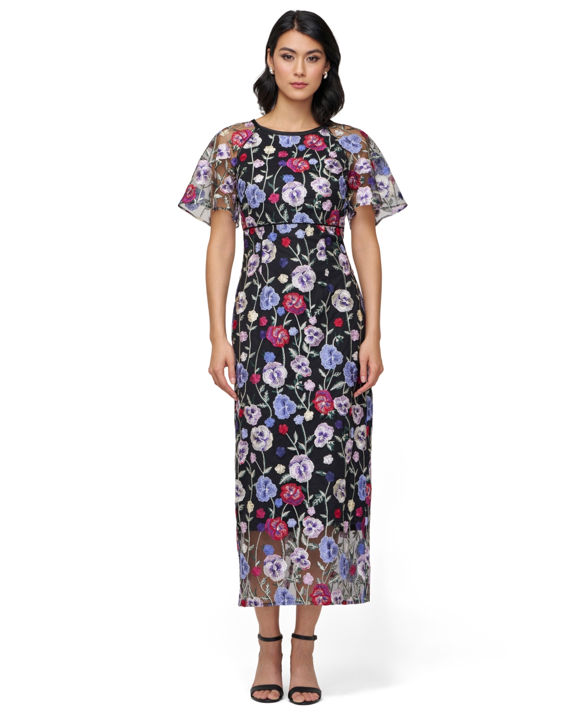 Women's Embellished Short-Sleeve Midi Dress - Black Multi