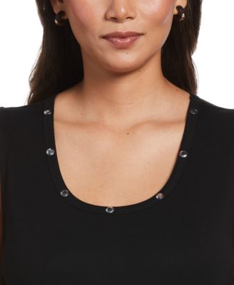 Petite Rib Sleeveless Tank Crew Neck Top