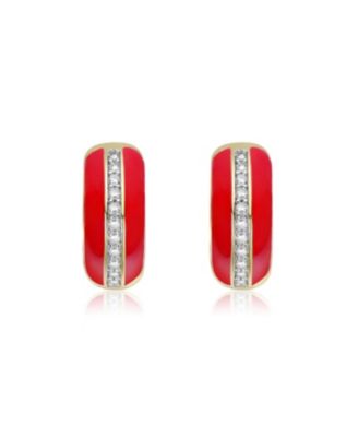 Plated with Clear Cubic Zirconia Colored Enamel Hoop Earrings