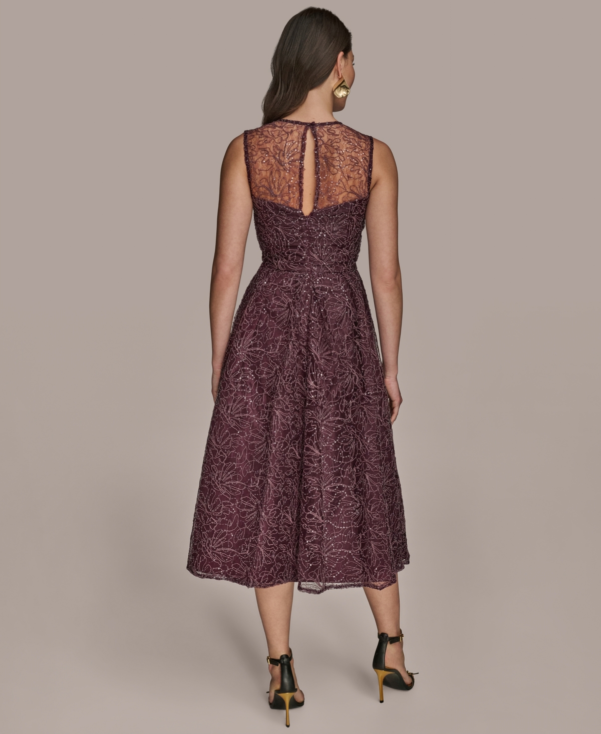 Donna Karan New York Sleeveless Sequin Cocktail Dress In Burgundy
