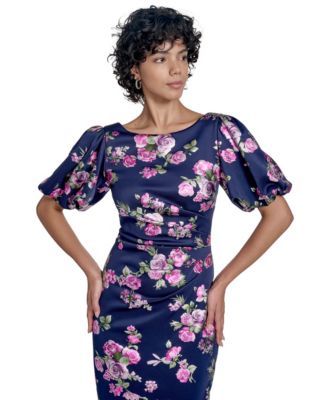 Women's Floral-Print Puff-Sleeve Sheath Dress
