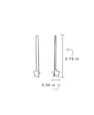 Celestial Open Star Linear Long Chain Threader Earrings .925 Sterling Silver U Stabilizer Hook