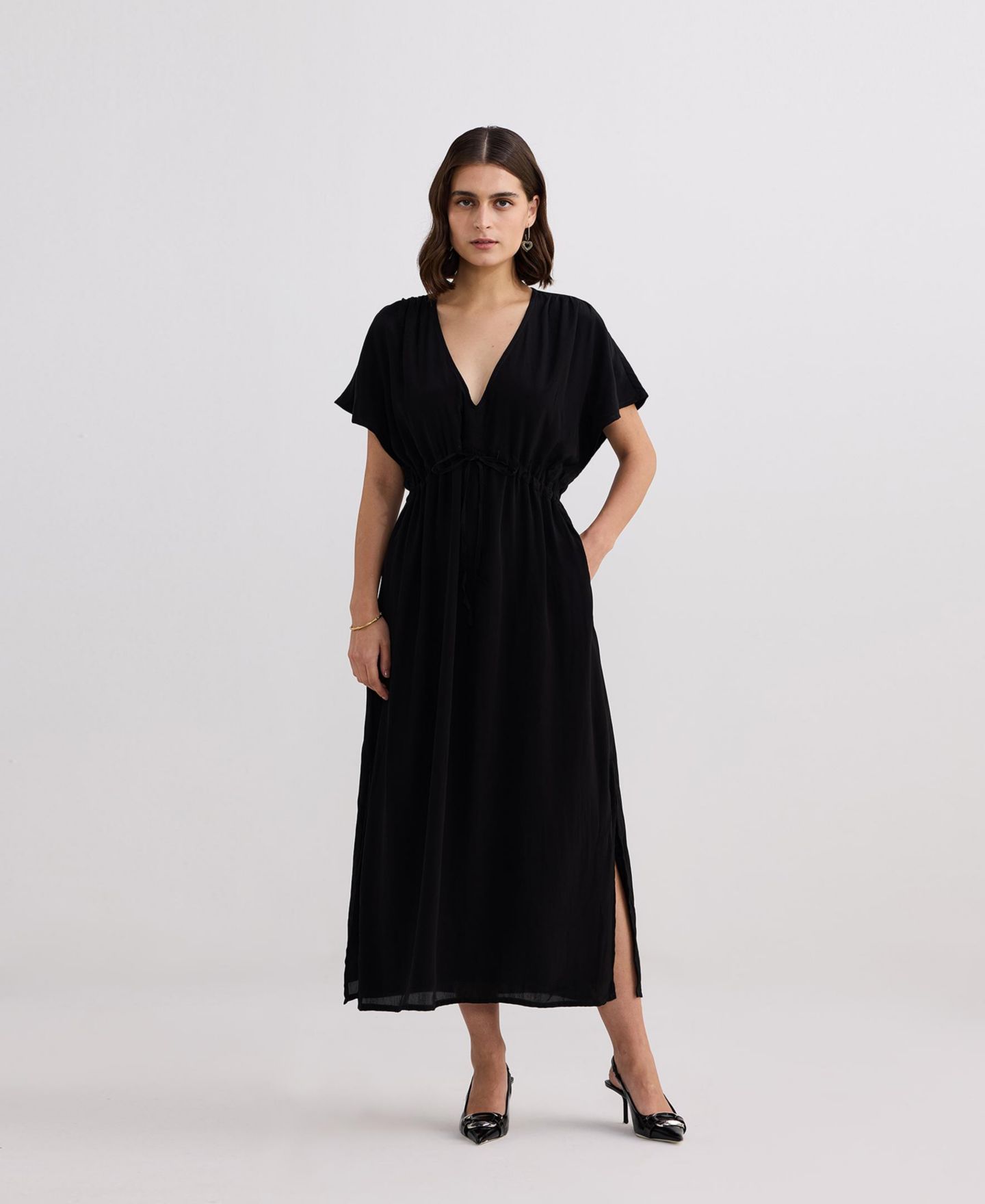 Женское платье Reistor V-neck Gathered Maxi, цвет: Чёрный — фото 5