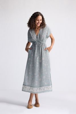 Women's Gathered Maxi Dress with Side Slits in Mosaic