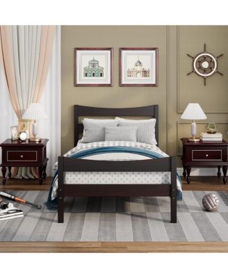 Twin Size Platform Bed Frame Foundation w/Headboard &Wood Slat Support Espresso