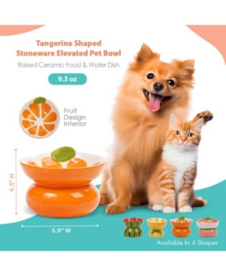 Orange Shaped Stoneware Elevated Pet Bowl, Raised Ceramic Food & Water Dish for Dogs and Cats