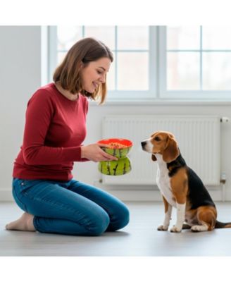 Watermelon Shaped Stoneware Elevated Pet Bowl, Raised Ceramic Food & Water Dish for Dogs and Cats