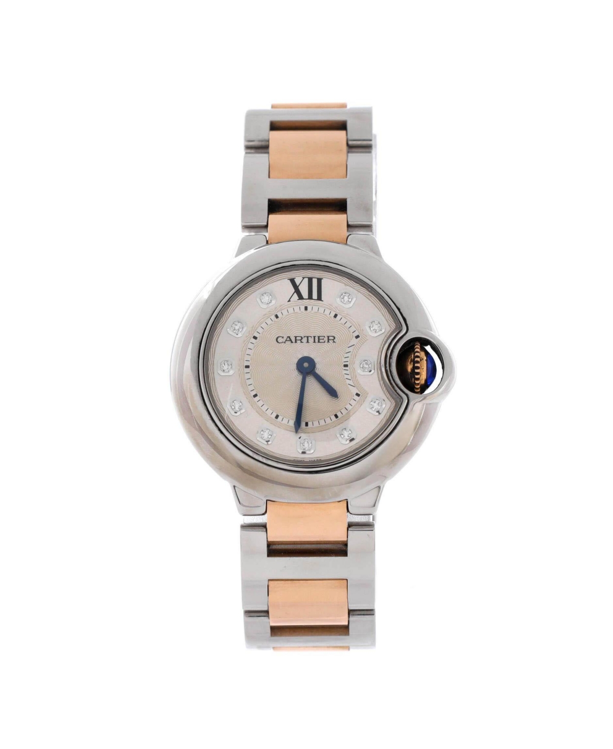 Ballon Bleu de Cartier Quartz Watch in Stainless Steel and Rose Gold with Diamond Markers 28mm - Dial color: silver
