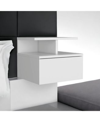 Minimalist Floating Faux Wood Nightstand with Storage Drawer
