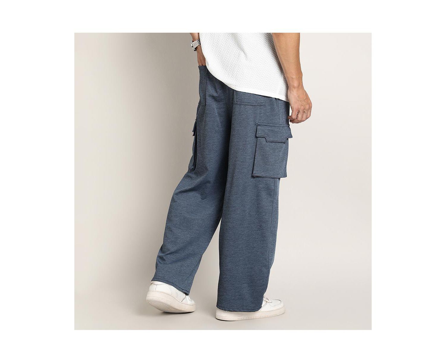 Men's Prussian Blue Heathered-Relaxed Cargo Trousers